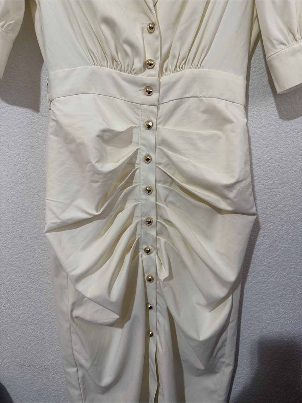 Ivory Ruched Button-Front Midi Dress - Picture 2 of 4
